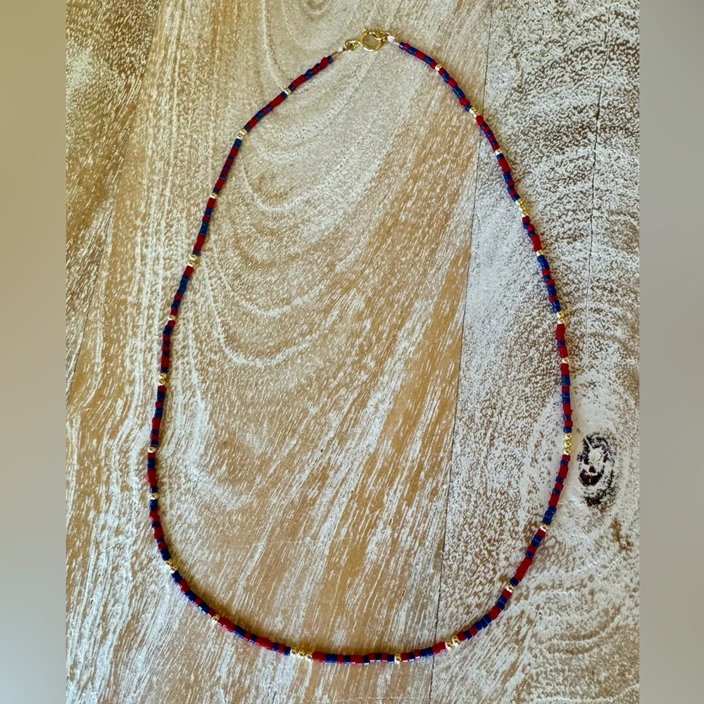 Ole Miss necklace handmade necklace blue & red miyuki beads + 14k gold filled - Picture 3 of 5